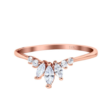 14K Rose Gold Engagement Rings Band Marquise Round Simulated Cubic Zirconia